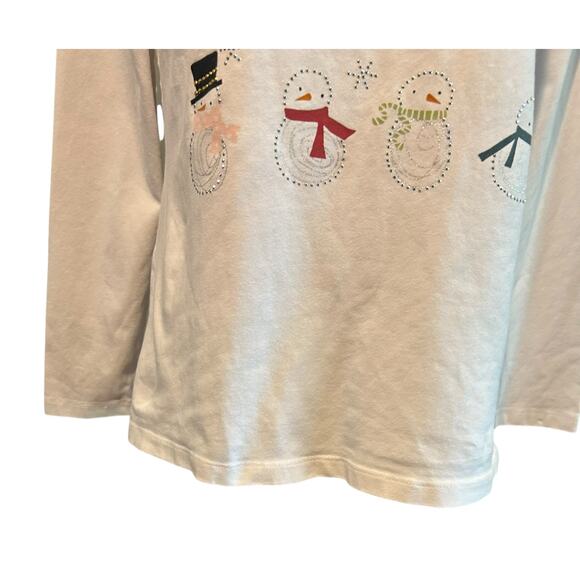 Christopher & Banks Top SZ SM White Christmas Snowmen Sequins Winter Wonderland - Picture 5 of 10